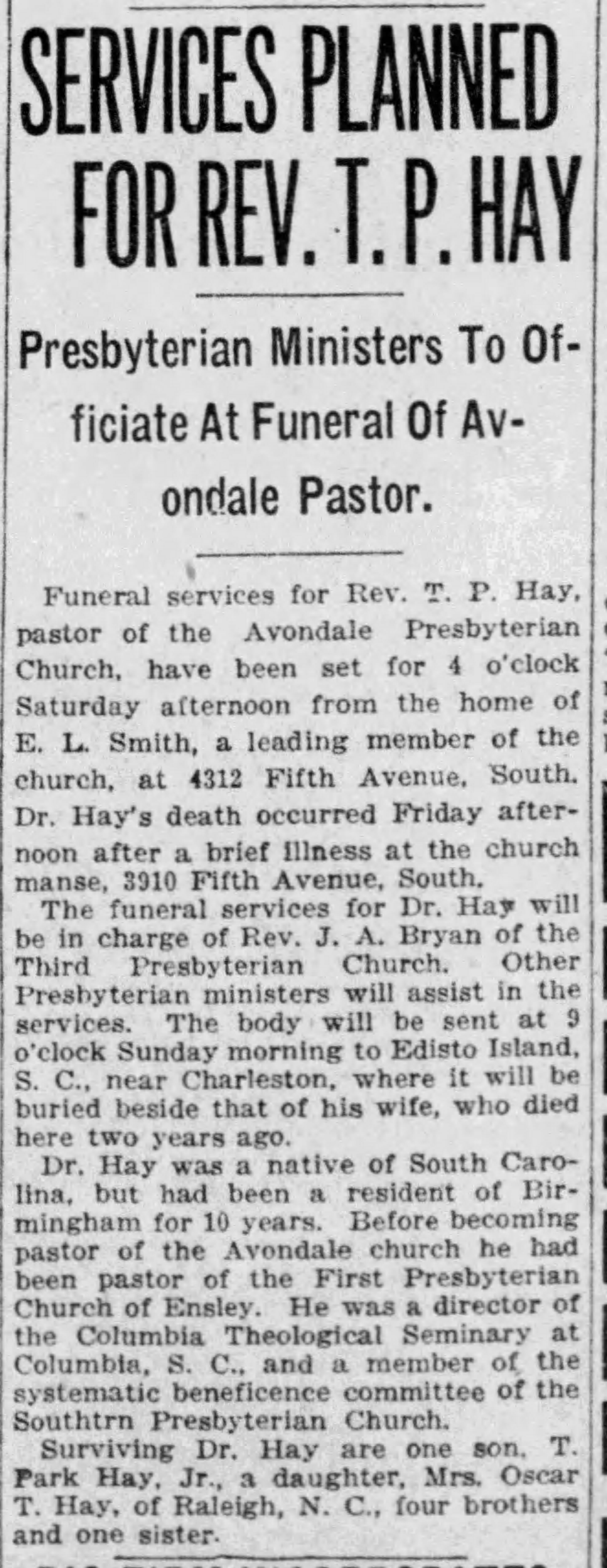 Rev. T.P. Hay obituary